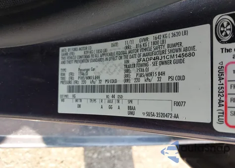 2012 Ford Fiesta Se z USA, uszkodzony, nr VIN 3FADP4BJ1CM145680